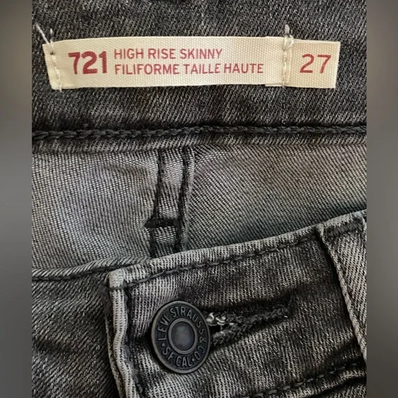 Levi’s 721 High Rise Skinny Jeans Size 27 Stretchy Grey Measures W26 L29 - Picture 9 of 10